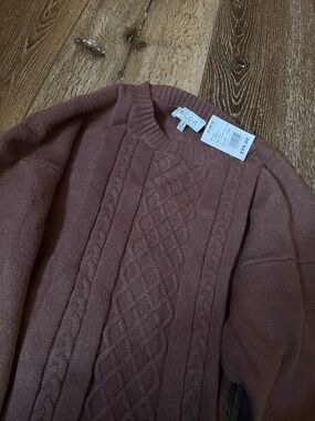 Women’s Mauve-Brown Cable Knit Crewneck Sweater Dress